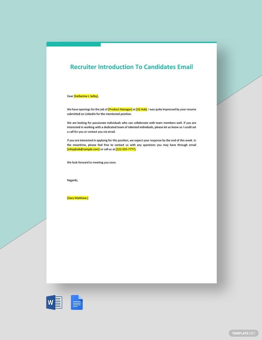 Recruiter Introduction To Candidates Email Template