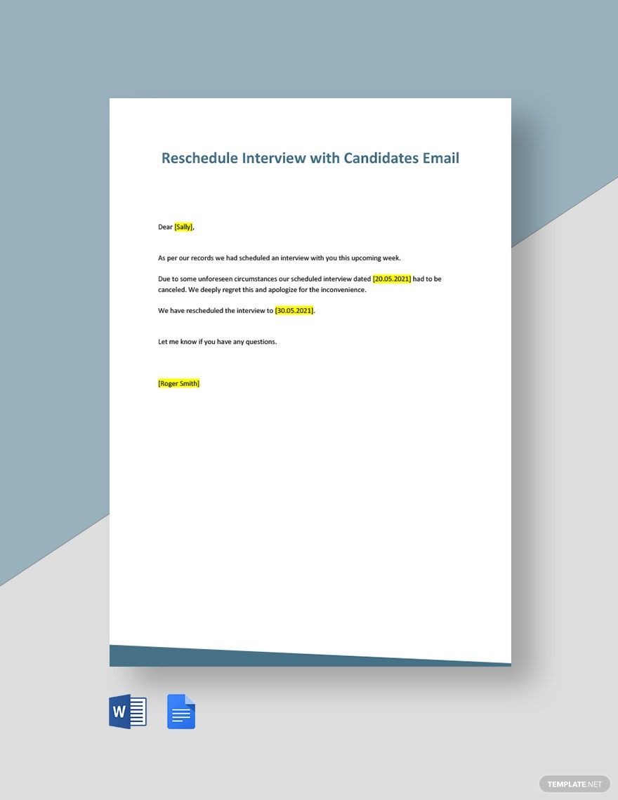 Reschedule Interview with Candidates Email Template in Word, Google Docs, PDF - Download | Template.net