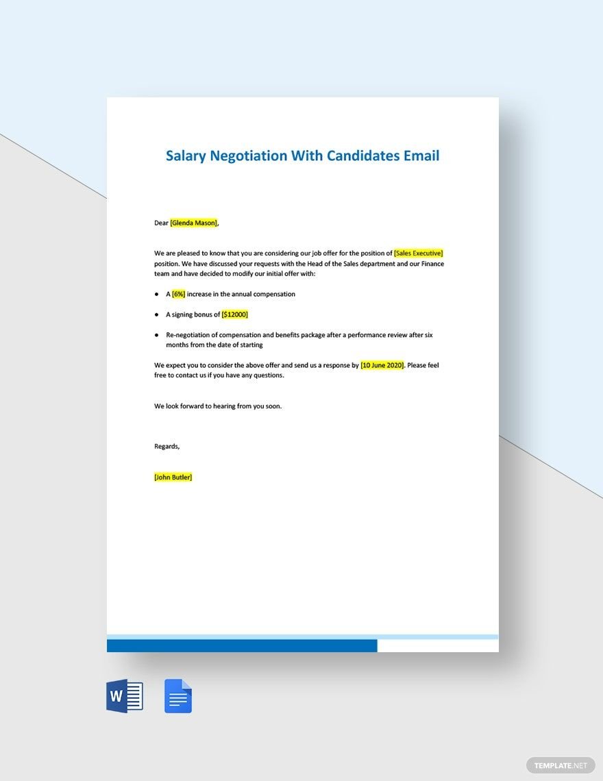 Free Salary Negotiation With Candidates Email Template