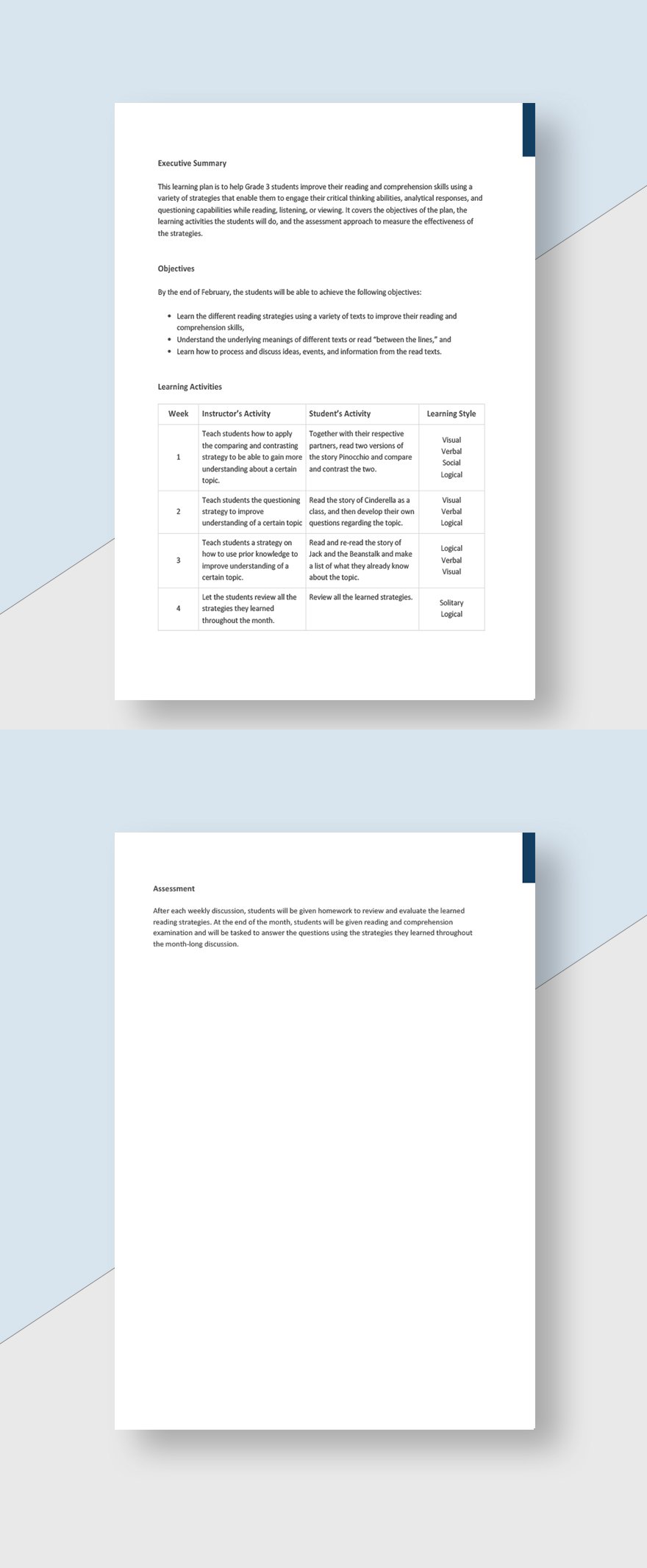 Student Learning Plan Template in Google Docs Word Pages Download