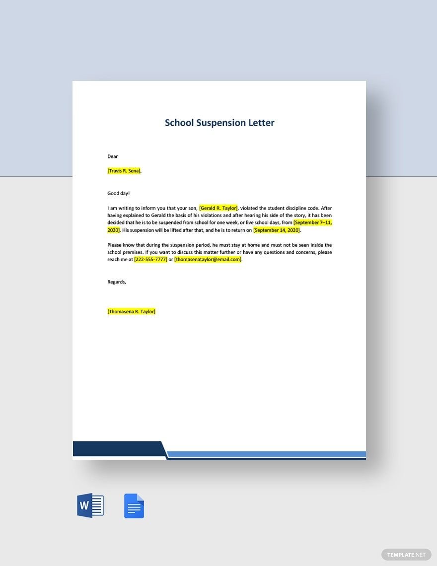 School Suspension Letter in Word Google Docs PDF Download
