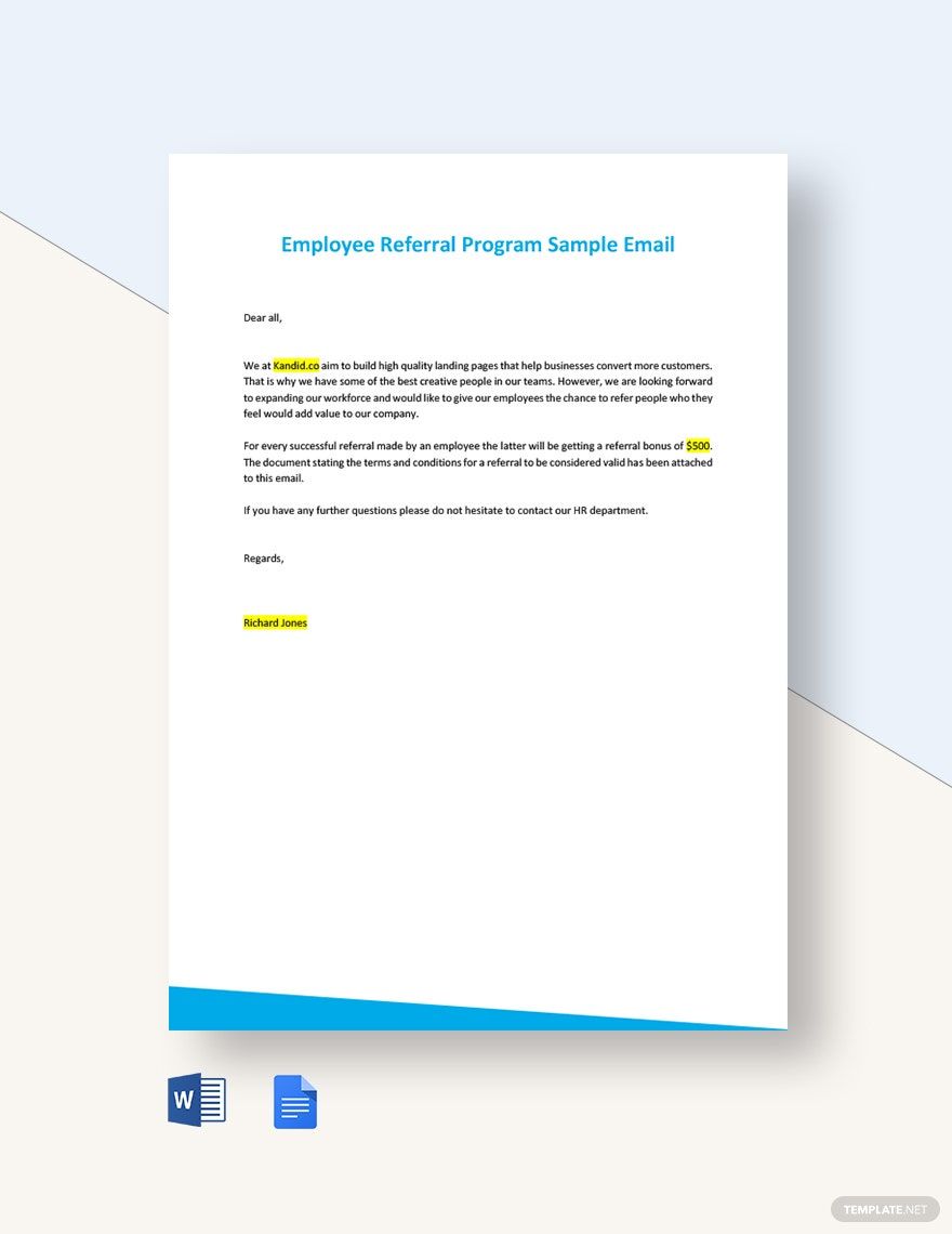 Free Employee Referral Program Sample Email Template