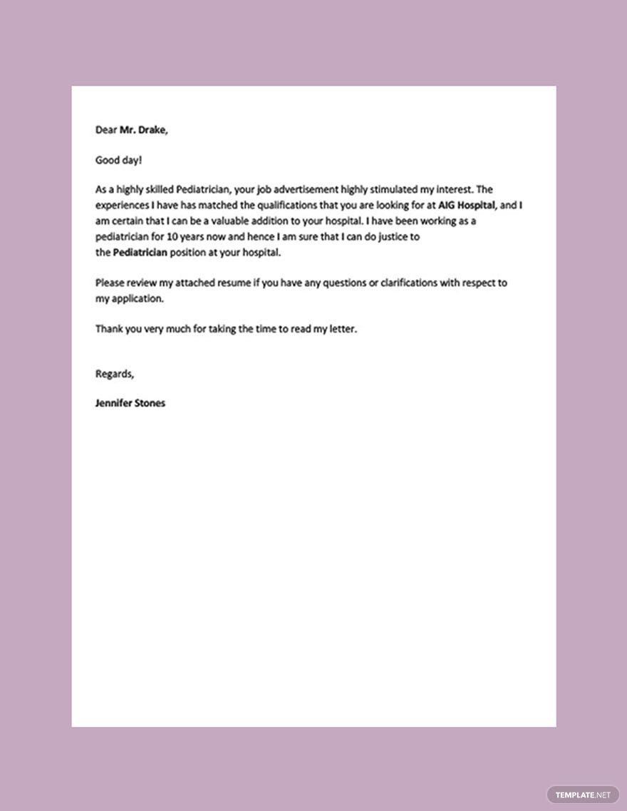 Doctor Job Application Letter Template