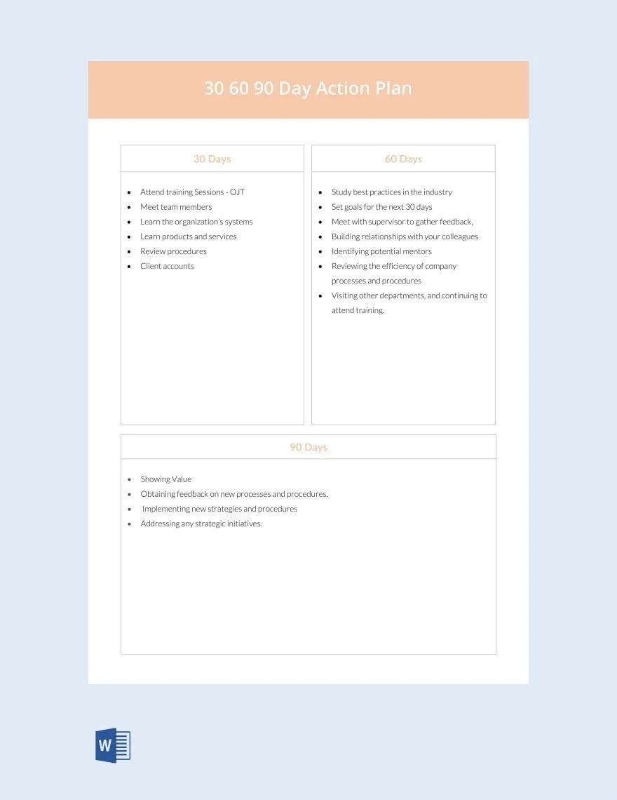 30 60 90 Day Action Plan Template