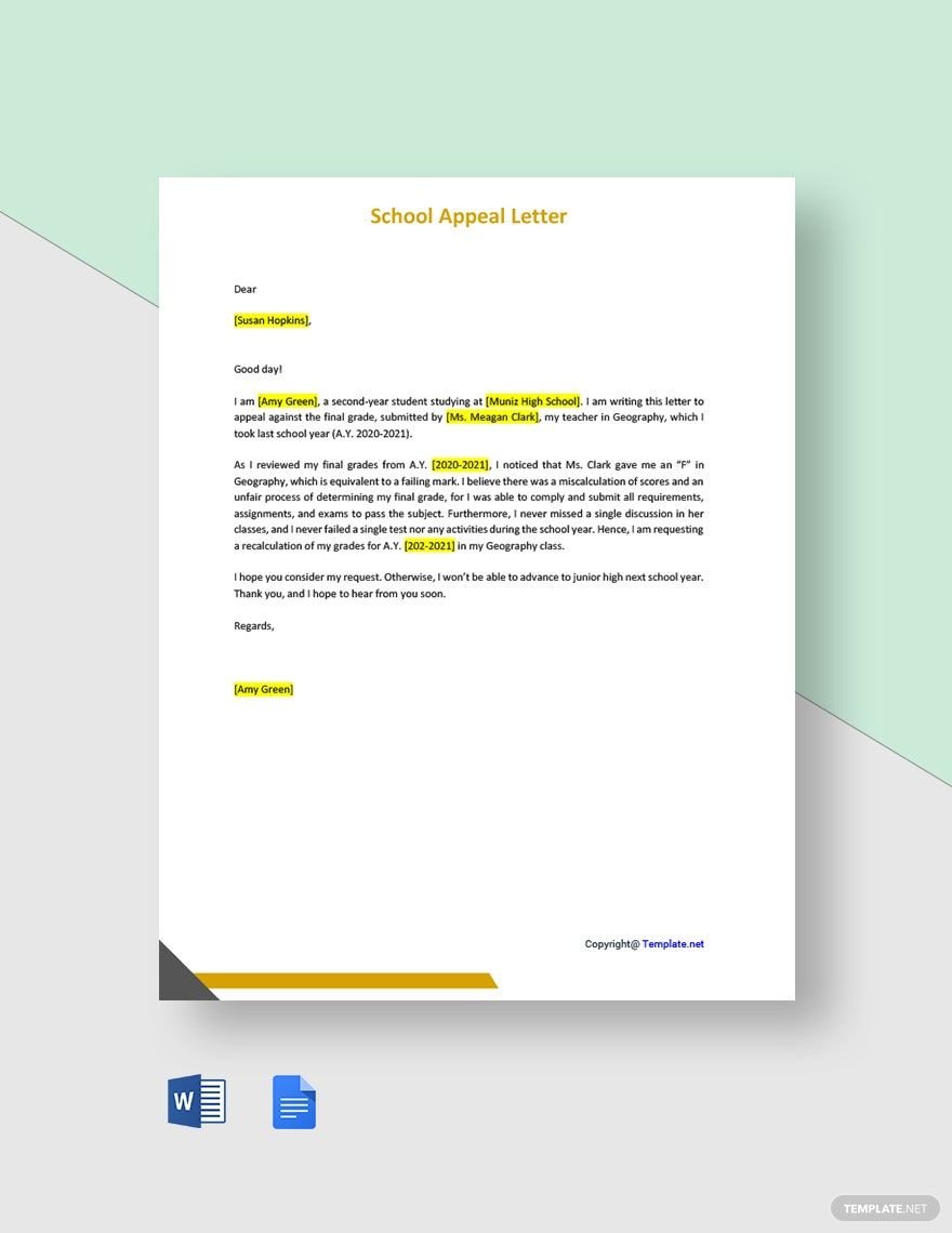 Sample School Appeal Letter