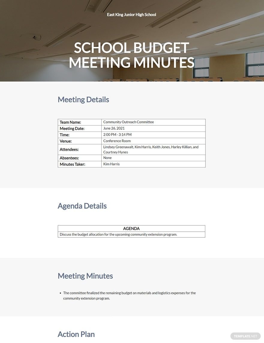 School Budget Meeting Minutes Template