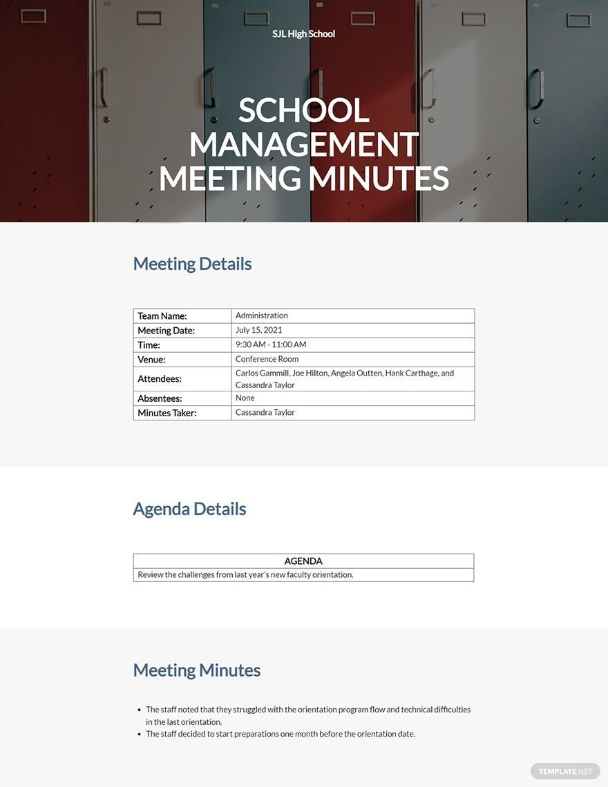 School Management Meeting Minutes Template