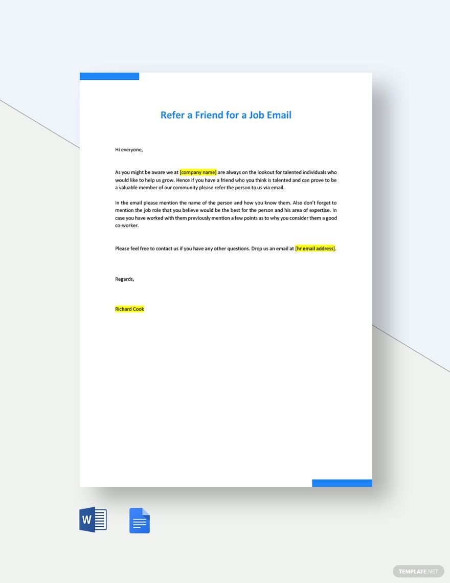 Refer a Friend for a Job Email Template