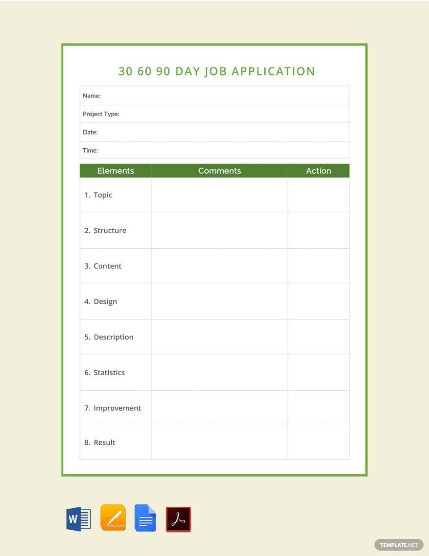 30 60 90 Day Job Application Template