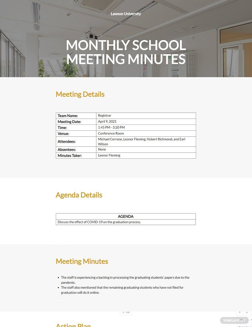 Monthly School Meeting Minutes Template