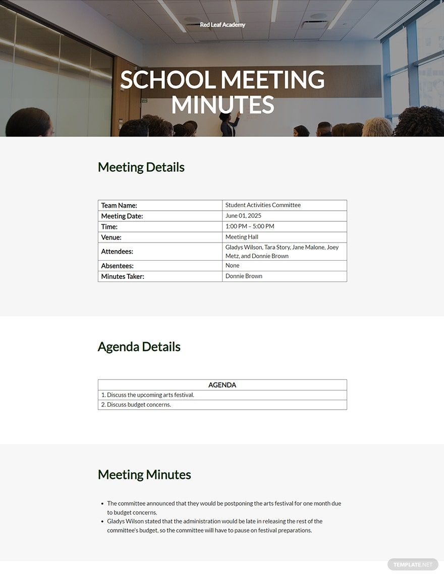 Simple School Meeting Minutes Template