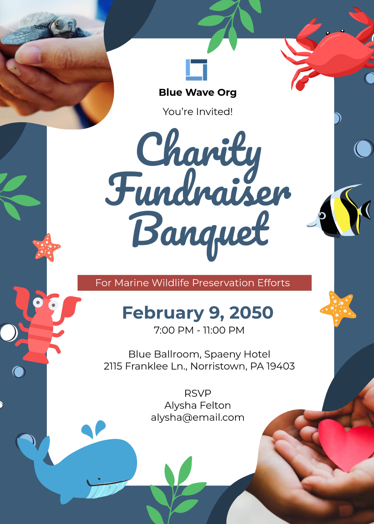 Free Sea Wildlife Background Charity Invitation Template