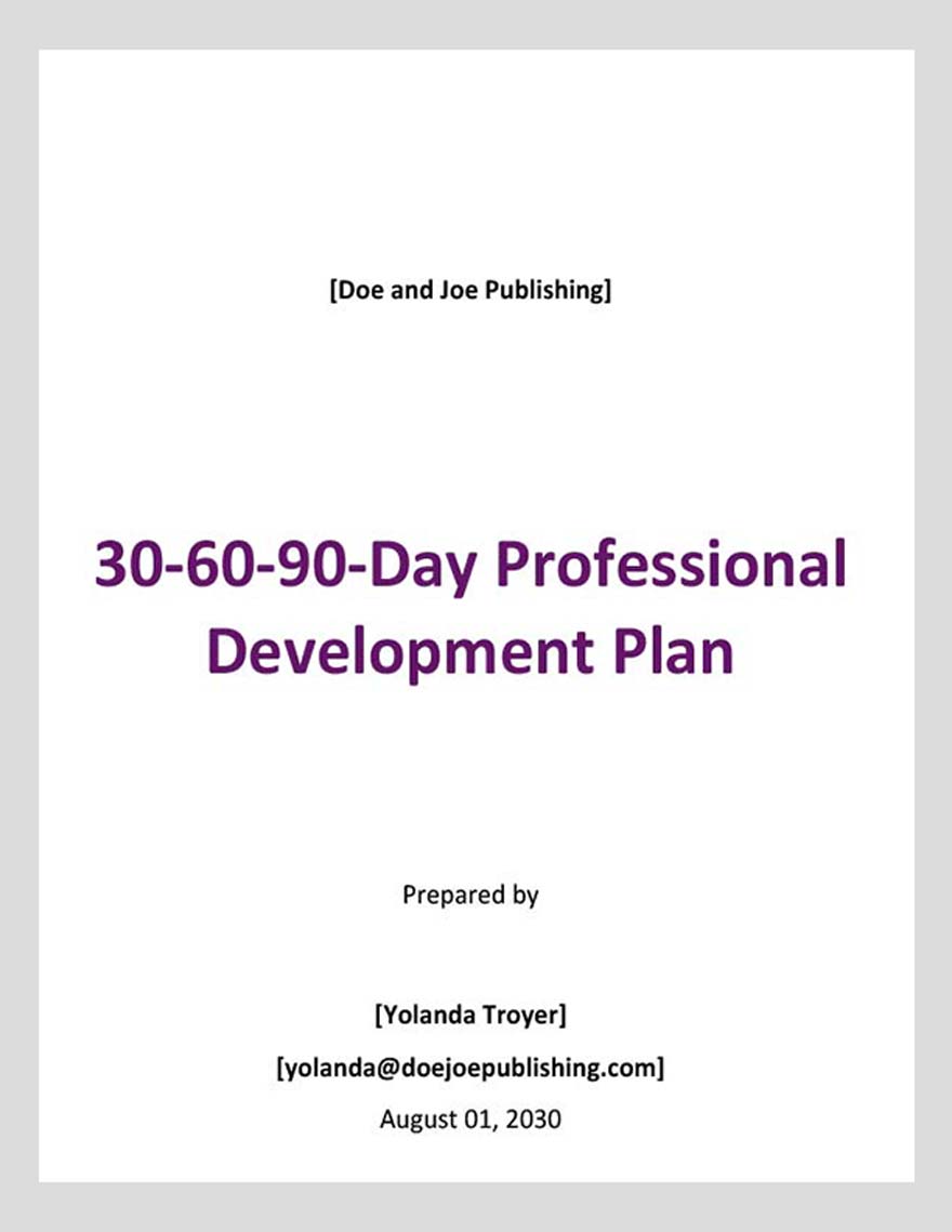 30 60 90 Day Professional Development Plan Template