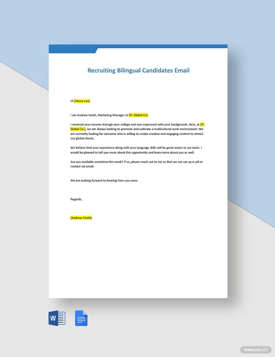 Recruiting Bilingual Candidates Email Template