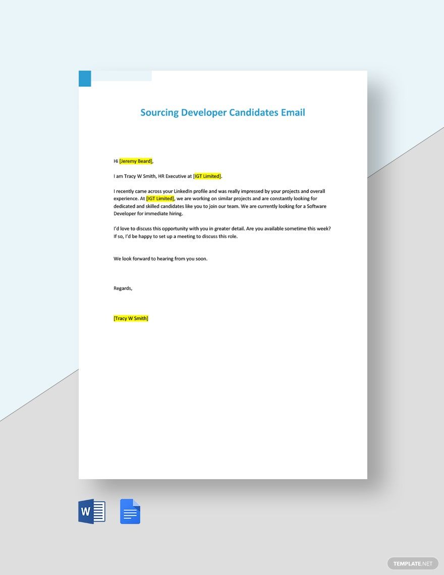Free Sourcing Developer Candidates Email Template