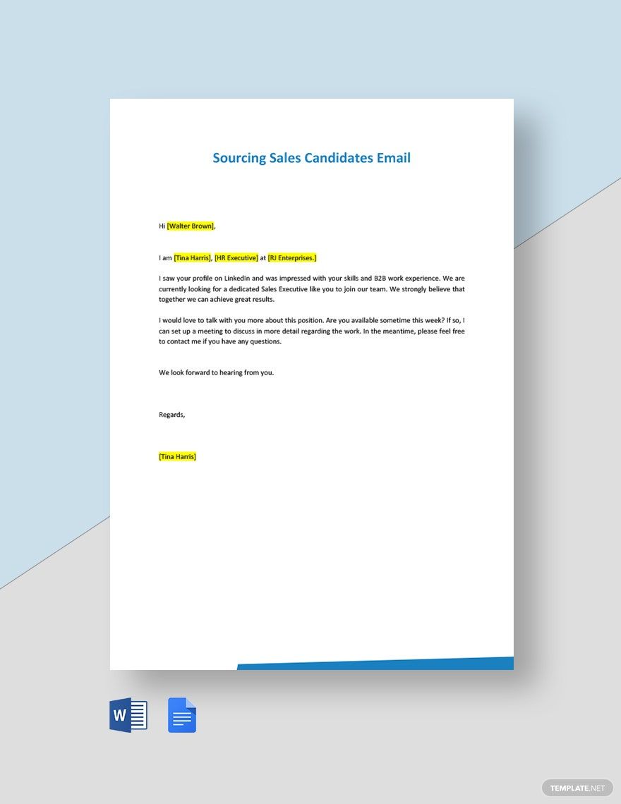 Sourcing Sales Candidates Email Template