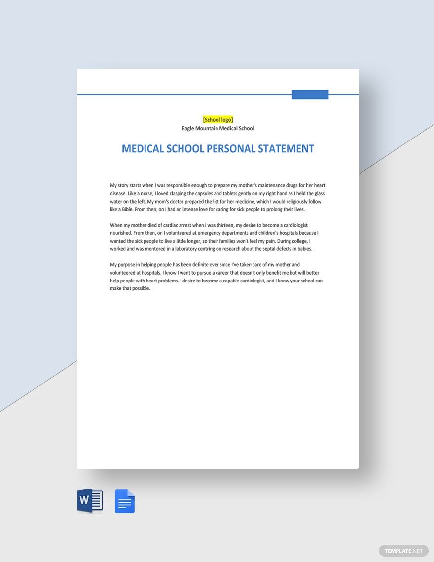 Medical School Personal Statement Template in Word, Google Docs