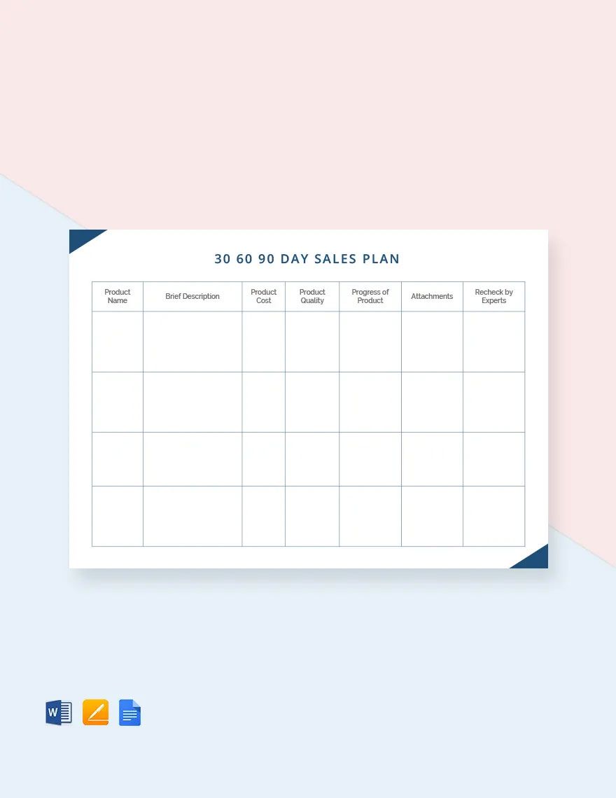 30 60 90 Day Sales Plan Template in Word, Google Docs, PDF, Apple Pages