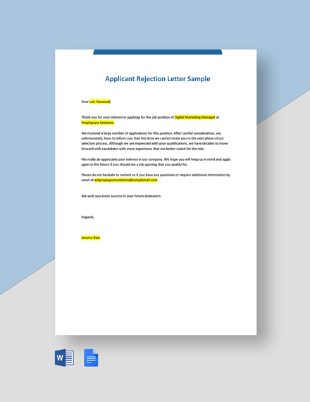 Free Formal Rejection Letter Template - Google Docs, Word, Apple Pages ...