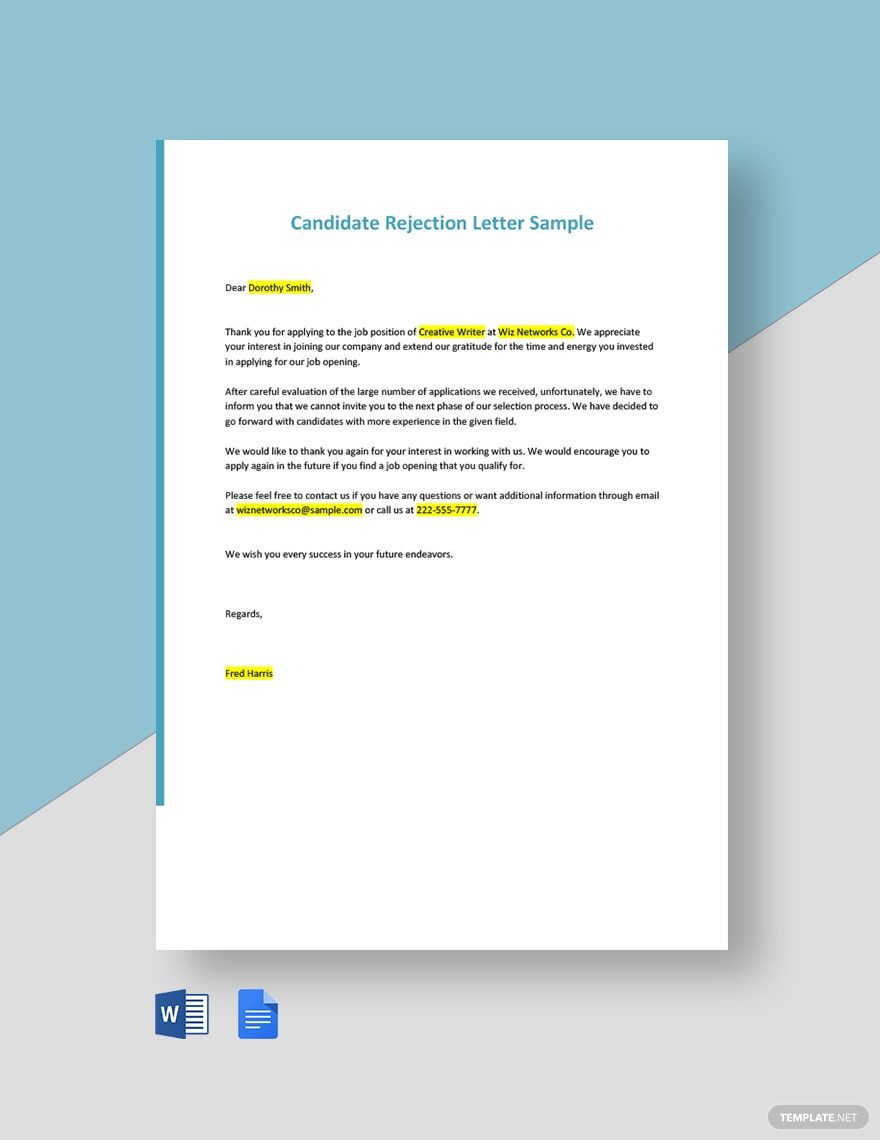 Candidate Rejection Letter Sample