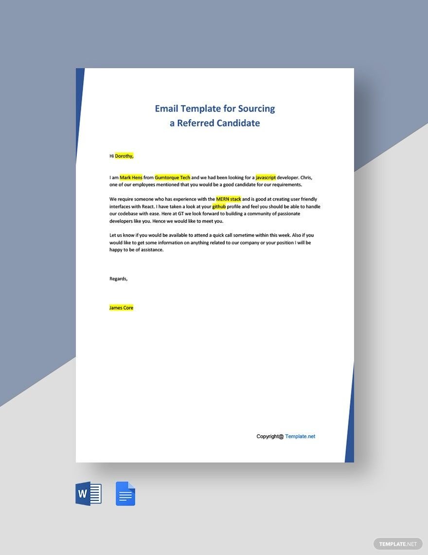 Free Email Template for Sourcing a Referred Candidate Template