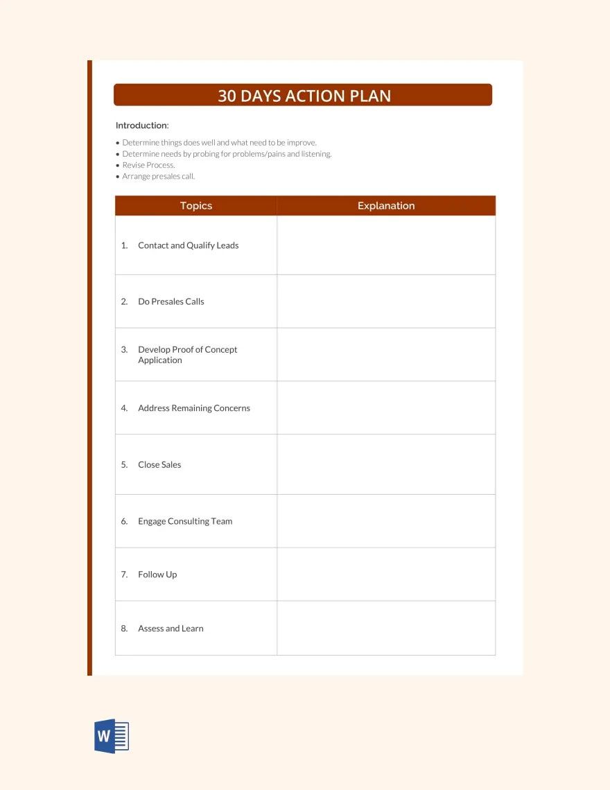 30 Days Action Plan Template