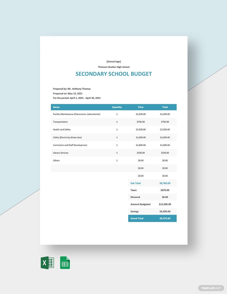 Secondary School Budget