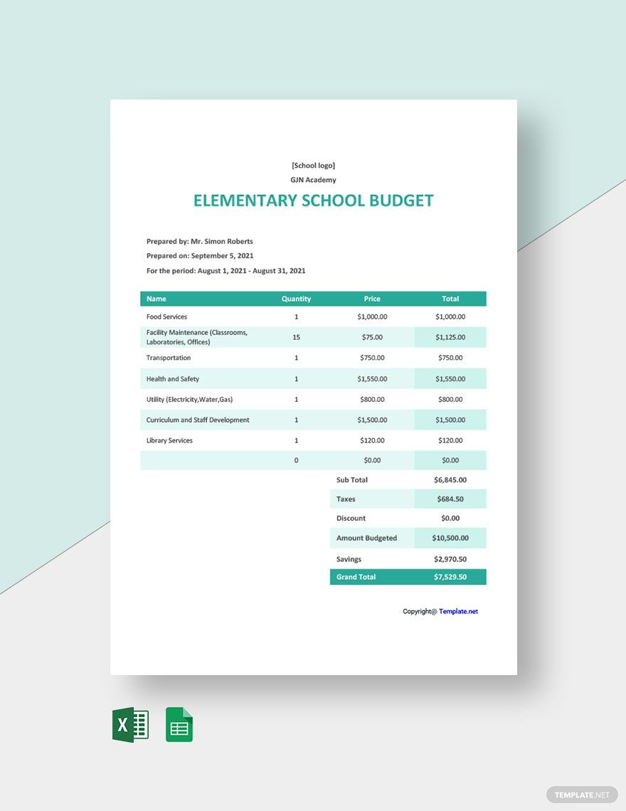 Free Sample Elementary School Budget Template