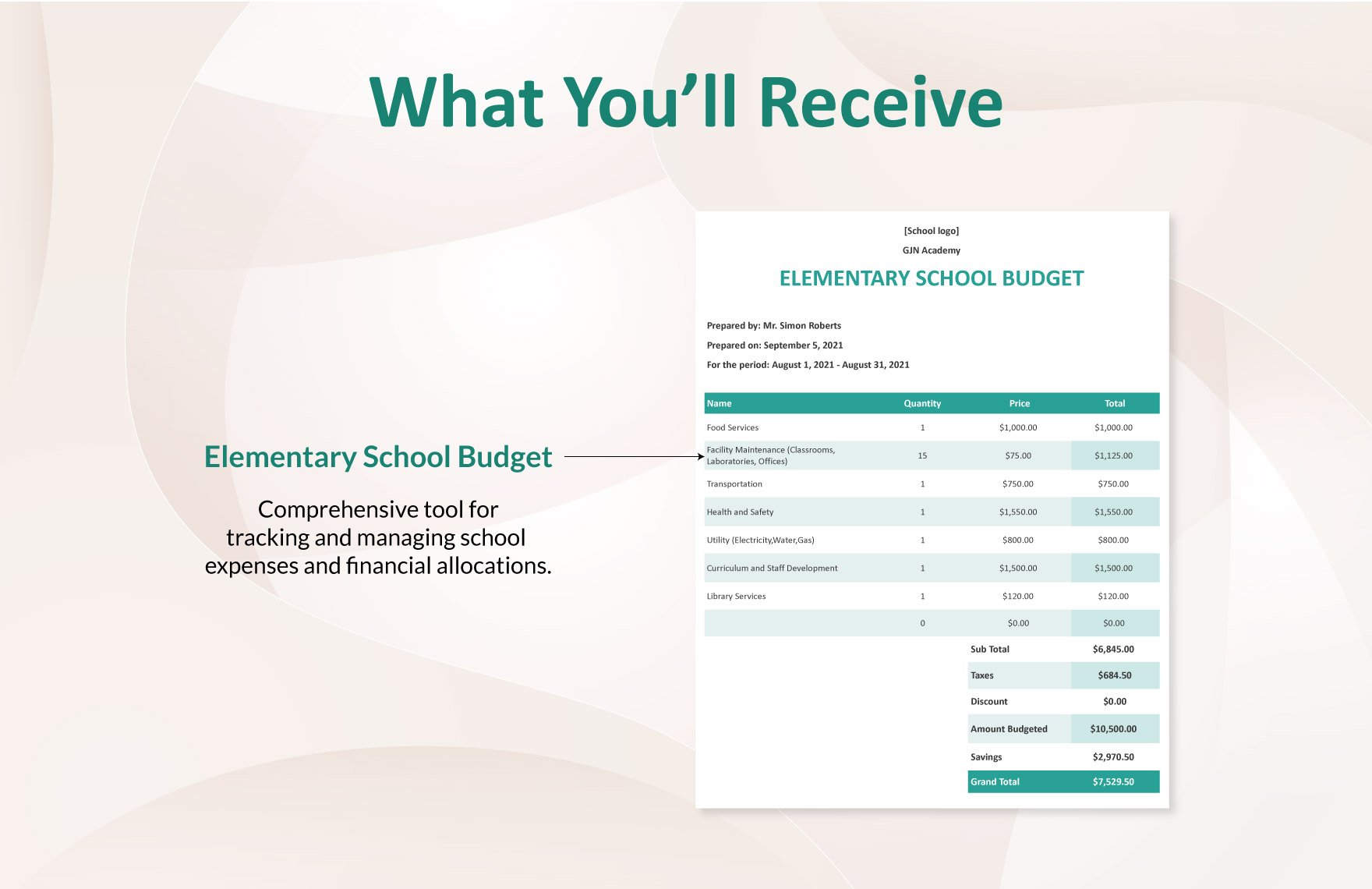Sample Elementary School Budget Template