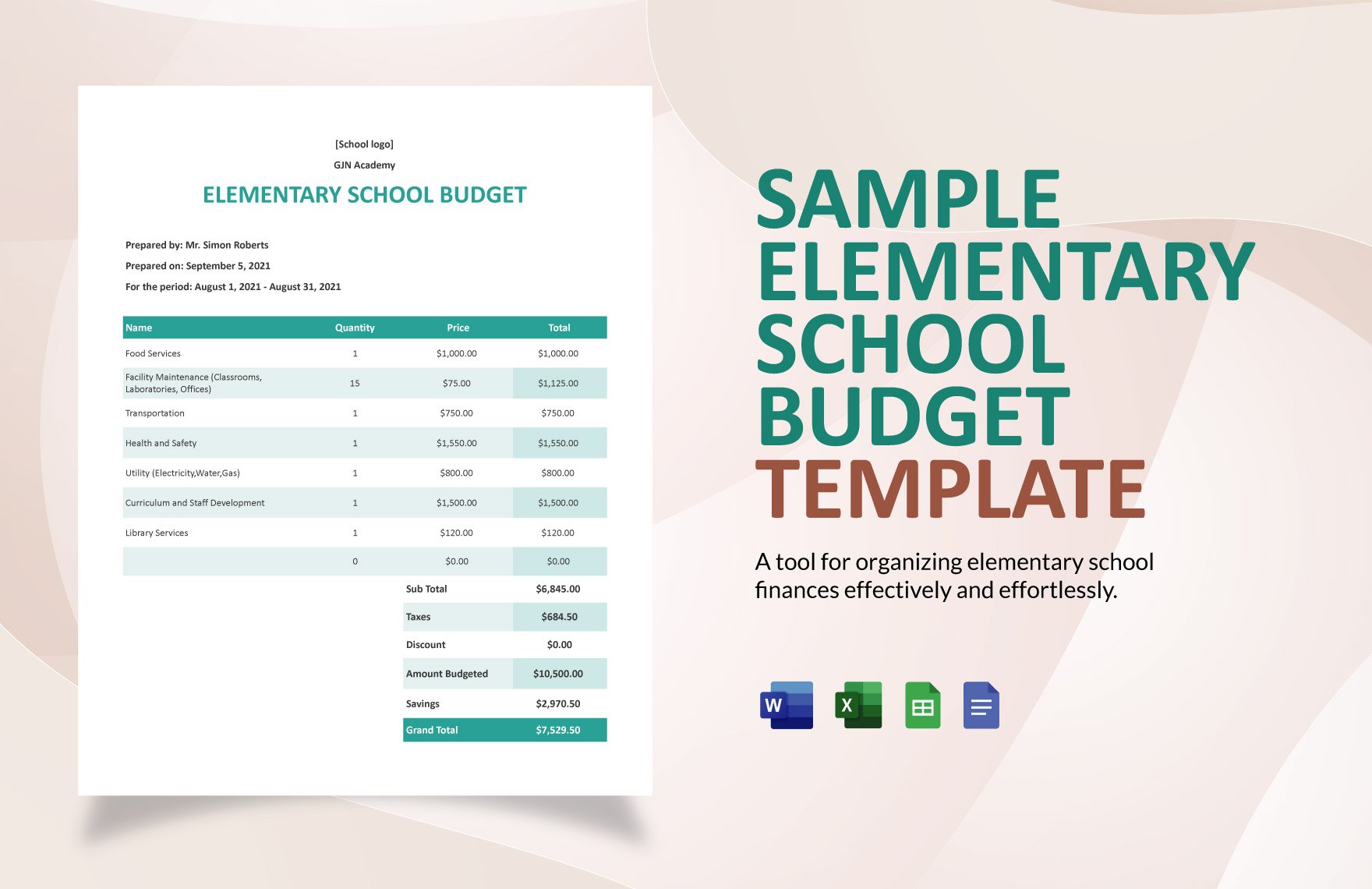 Free Sample Elementary School Budget Template in Word, Google Docs, Excel, Google Sheets
