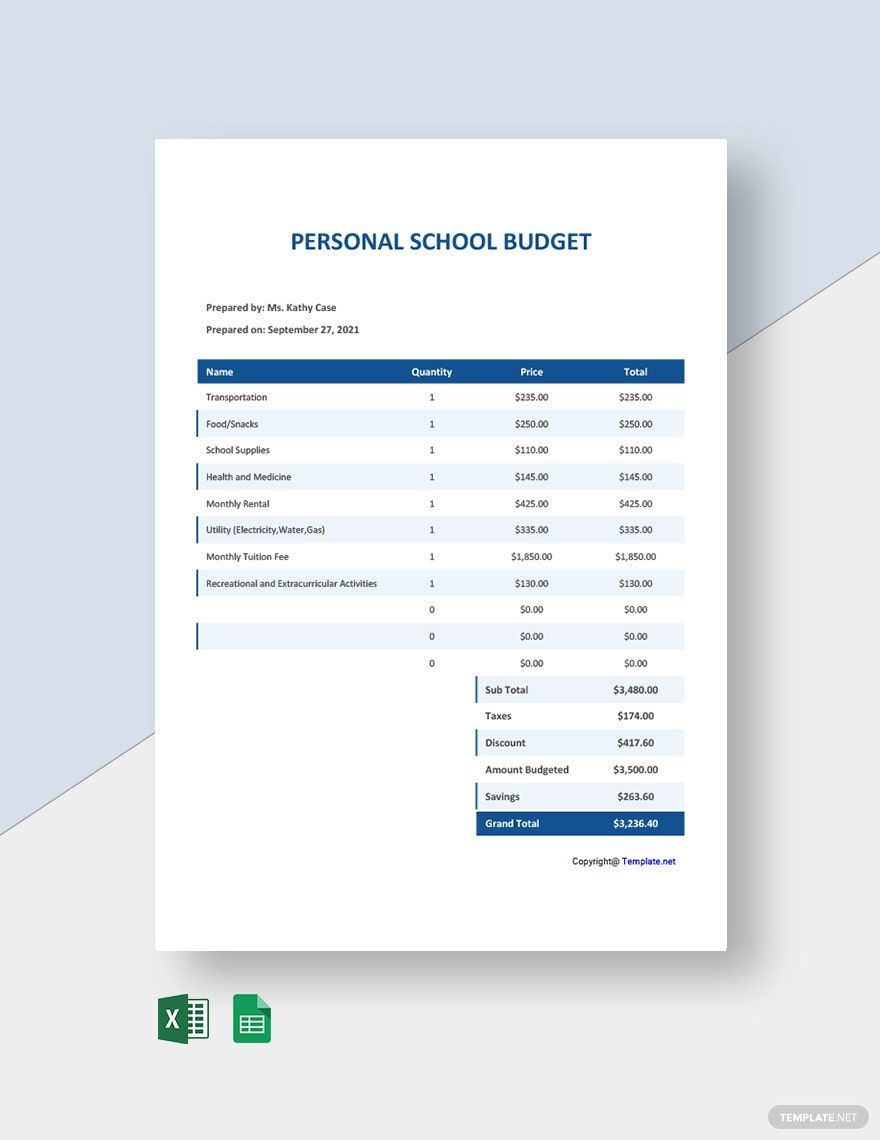 Simple School Budget Template