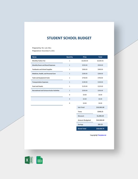 Free Sample School Budget Template