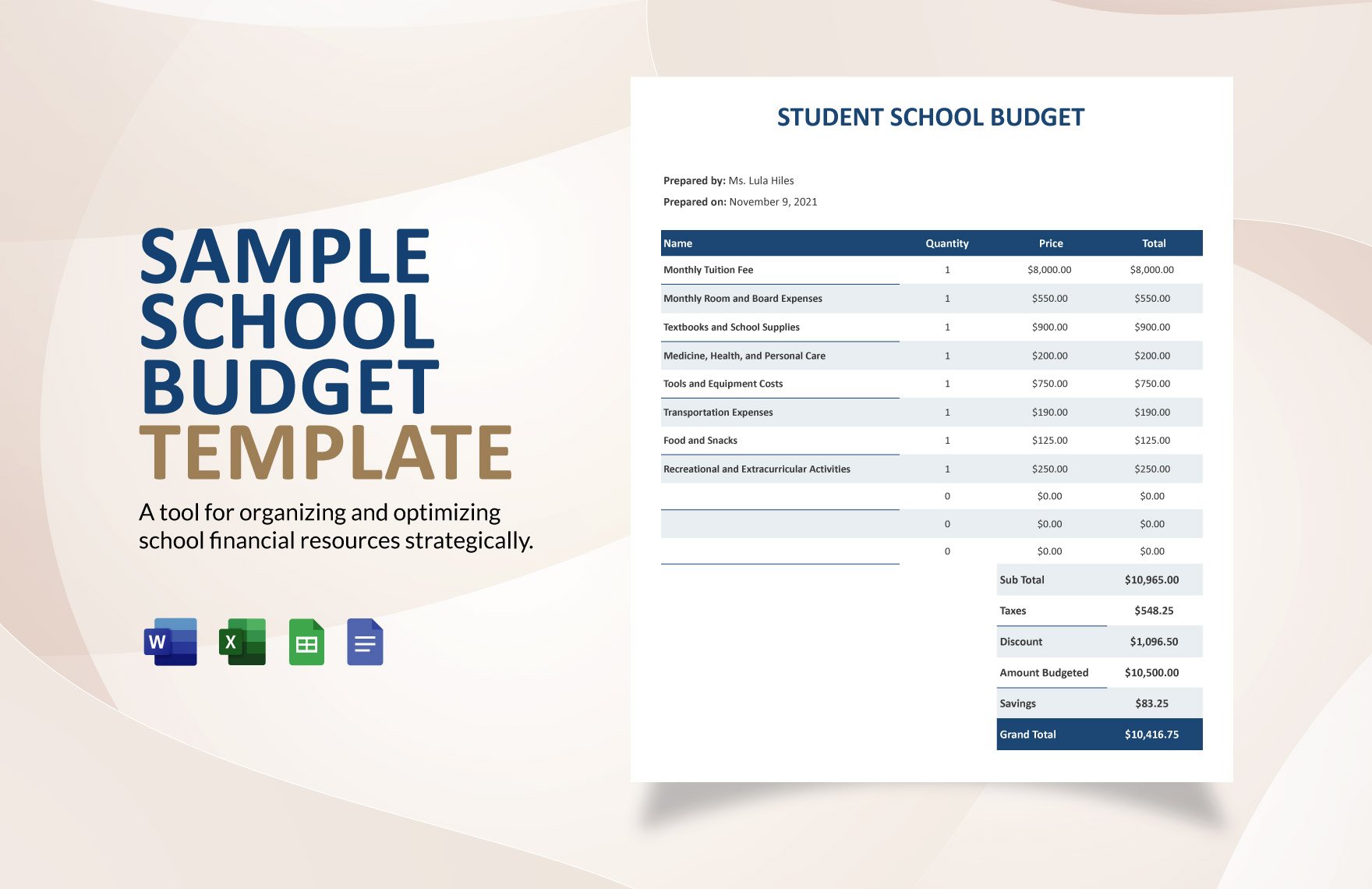 Sample School Budget Template in Word, Google Docs, Excel, Google Sheets