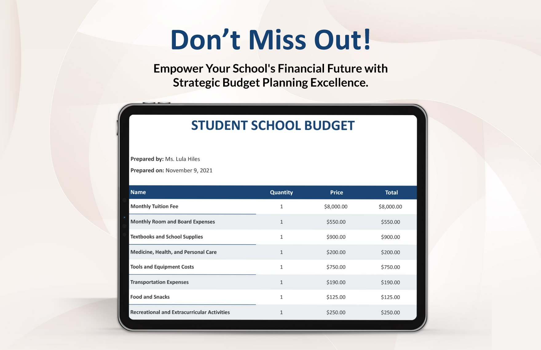 Sample School Budget Template