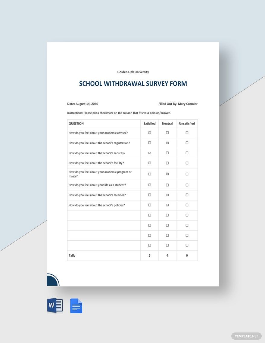 School Withdrawal Survey Form Template Download In Word Google Docs