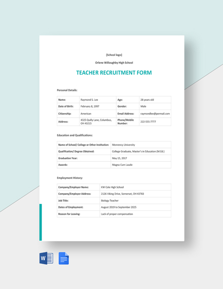 Teacher Recruitment Form