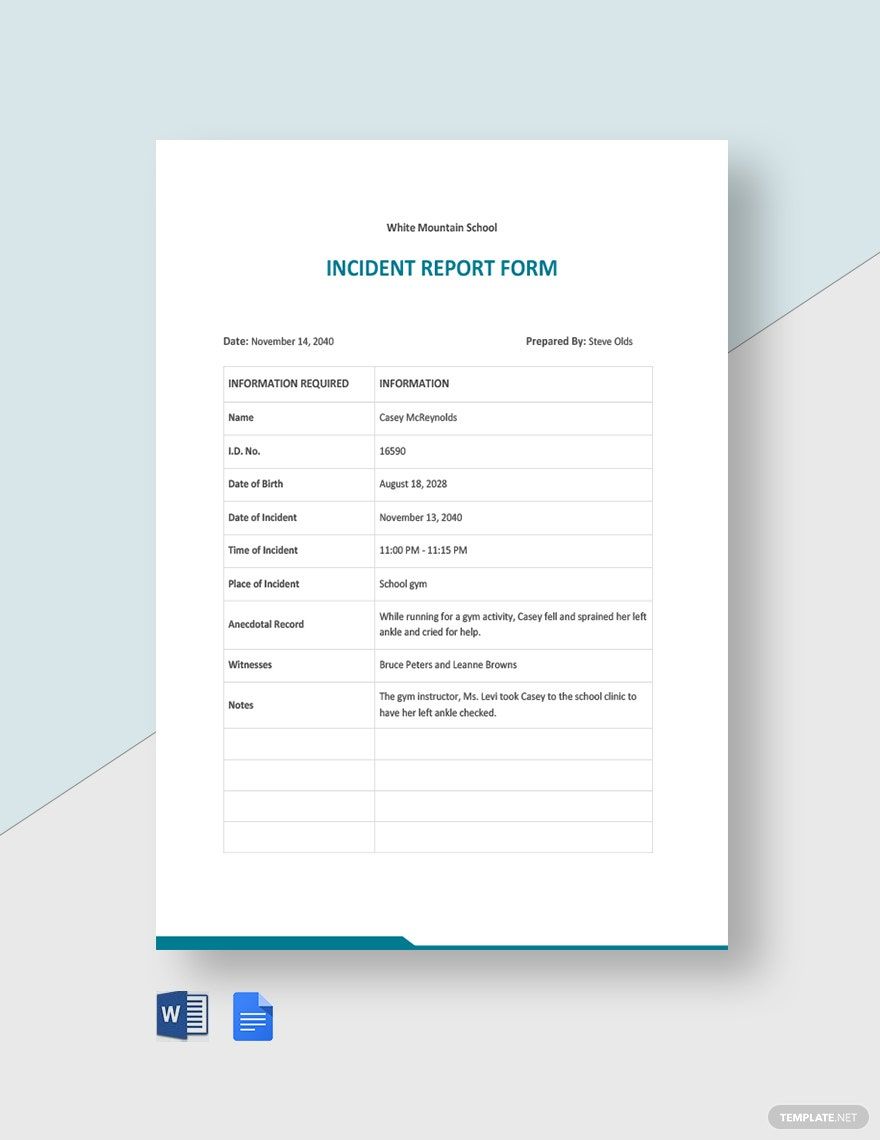 Free School Incident Report Form Template