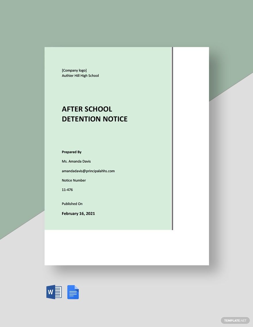 After School Detention Notice Template in Word, Google Docs