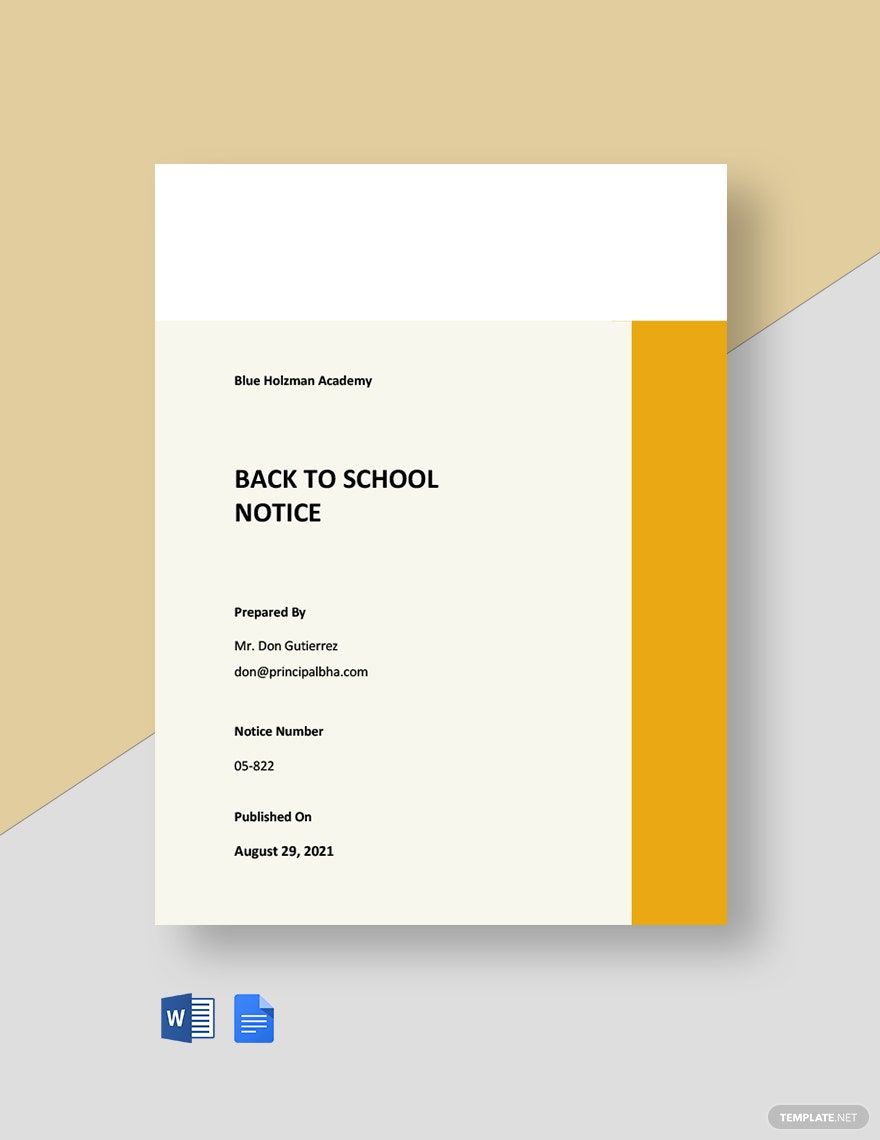 Back to School Notice Template