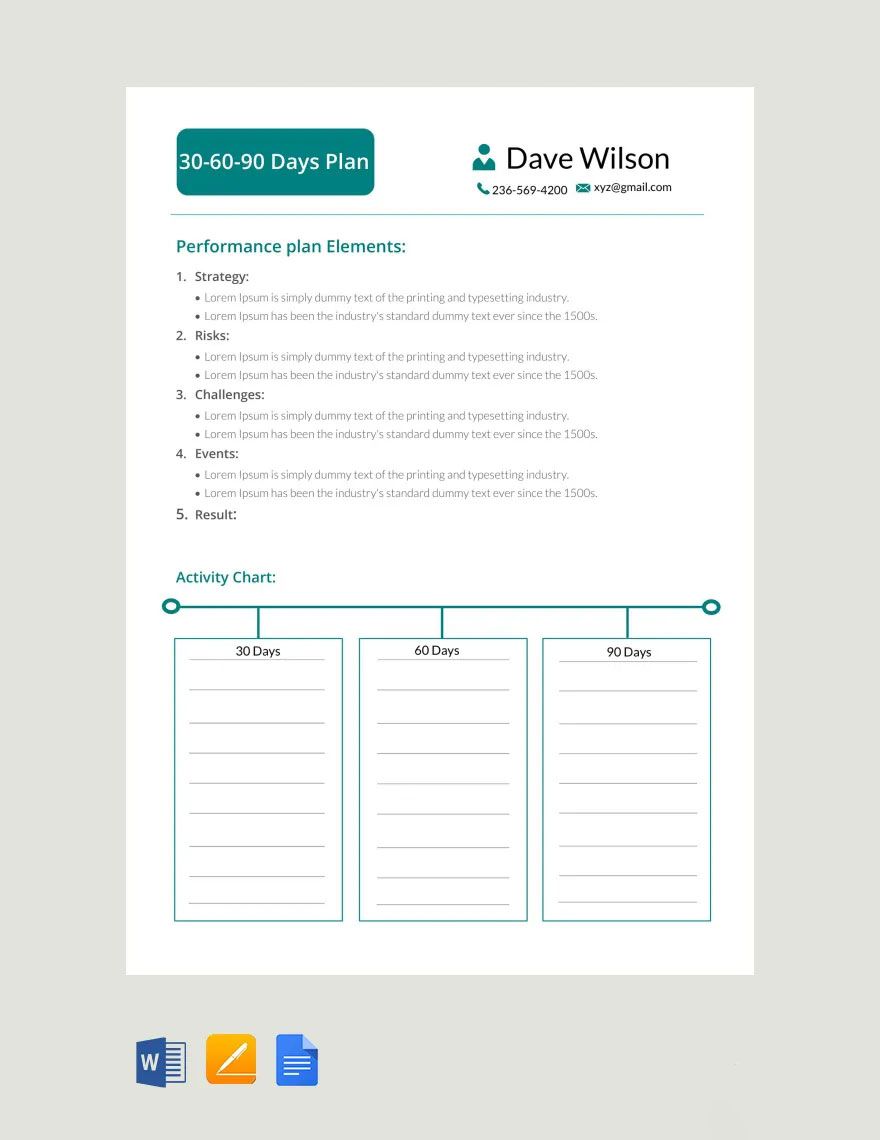 30 60 90 Days Plan Template Download in Word, Google Docs, Apple