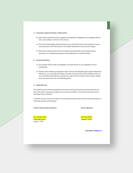 Free Sample School Contract Template - Google Docs, Word 