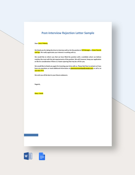 Free Phone Interview Rejection Letter Template - Word | Template.net