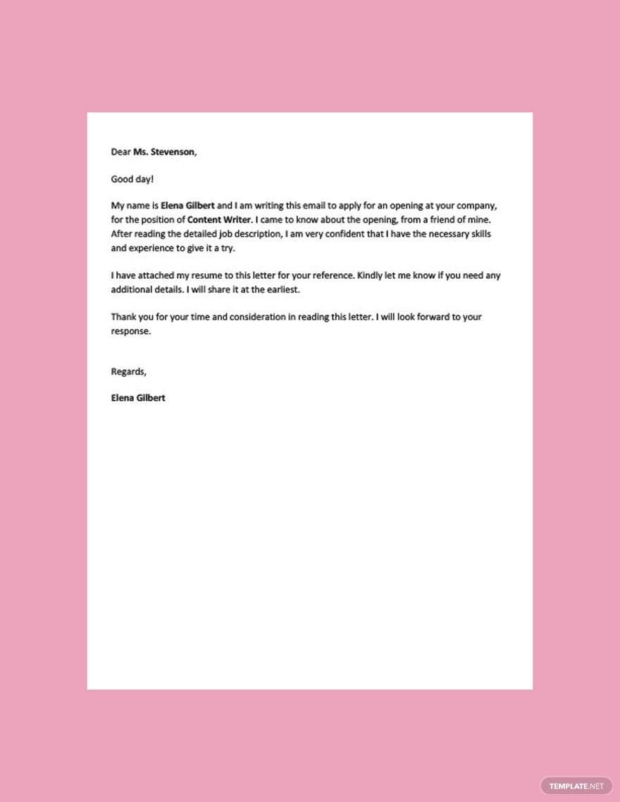 Email Job Application Letter Template