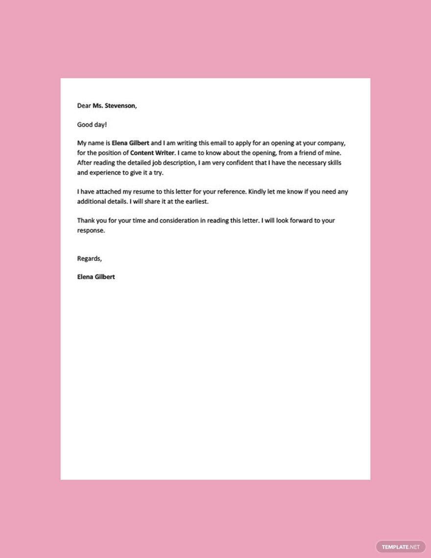 Email Job Application Letter Template in Word, Google Docs, PDF, Apple Pages