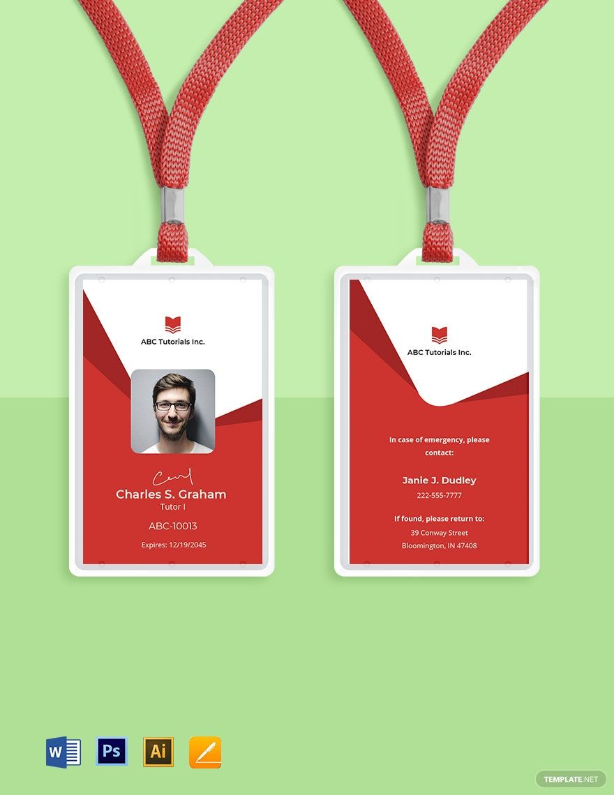 Free Tutor ID Card Template in Word, Illustrator, PSD, Apple Pages, InDesign