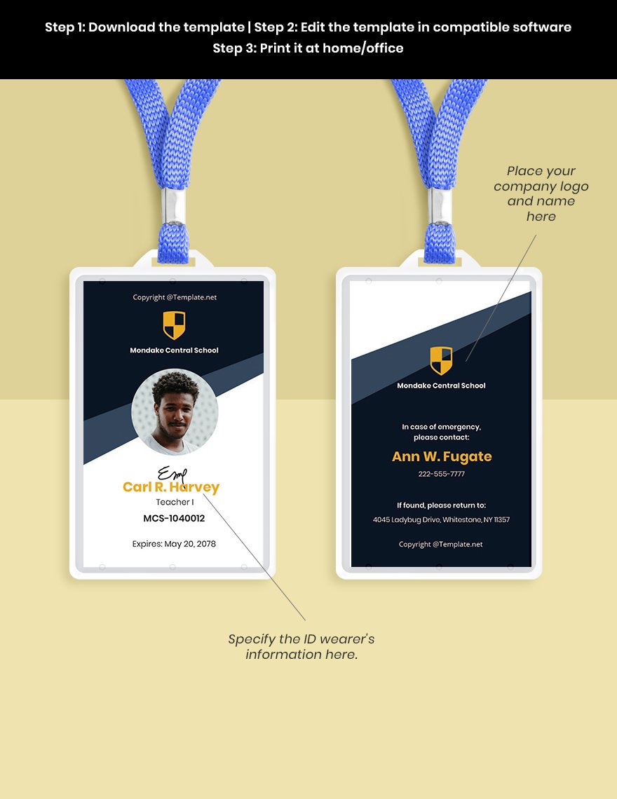 Sample School ID Card Template in Pages PSD Word Illustrator PDF