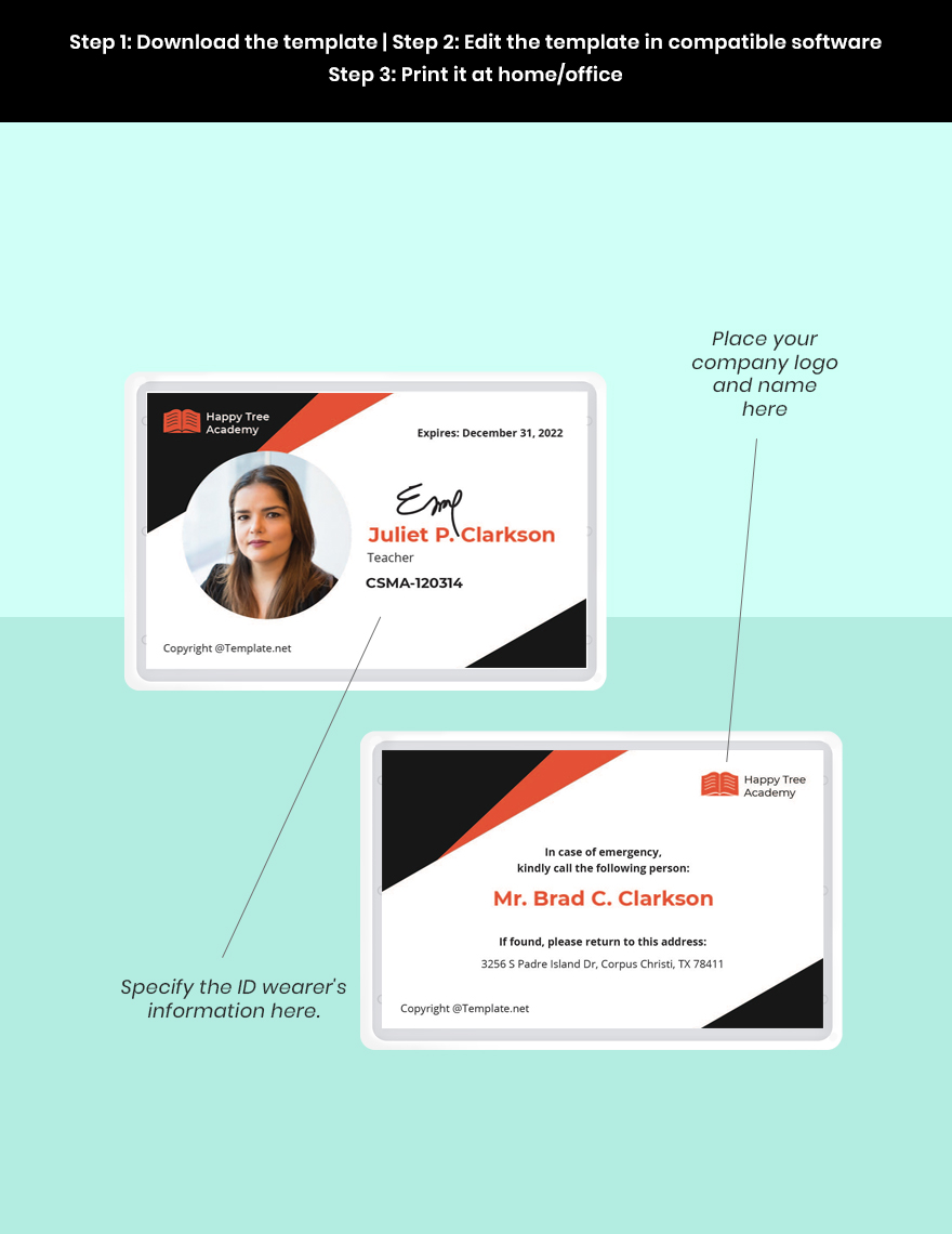 Horizontal ID Card Template - Download in Word, Illustrator, PSD, Apple ...