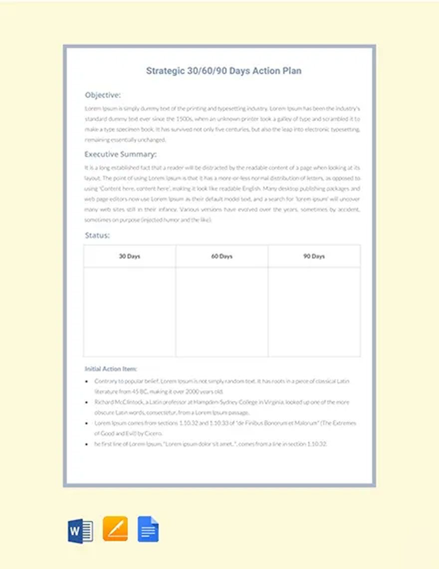 306090 day action plan outline examples