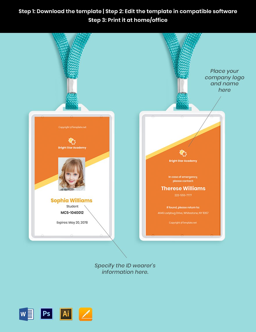 Vertical School ID Card Template Download in Word Illustrator PSD