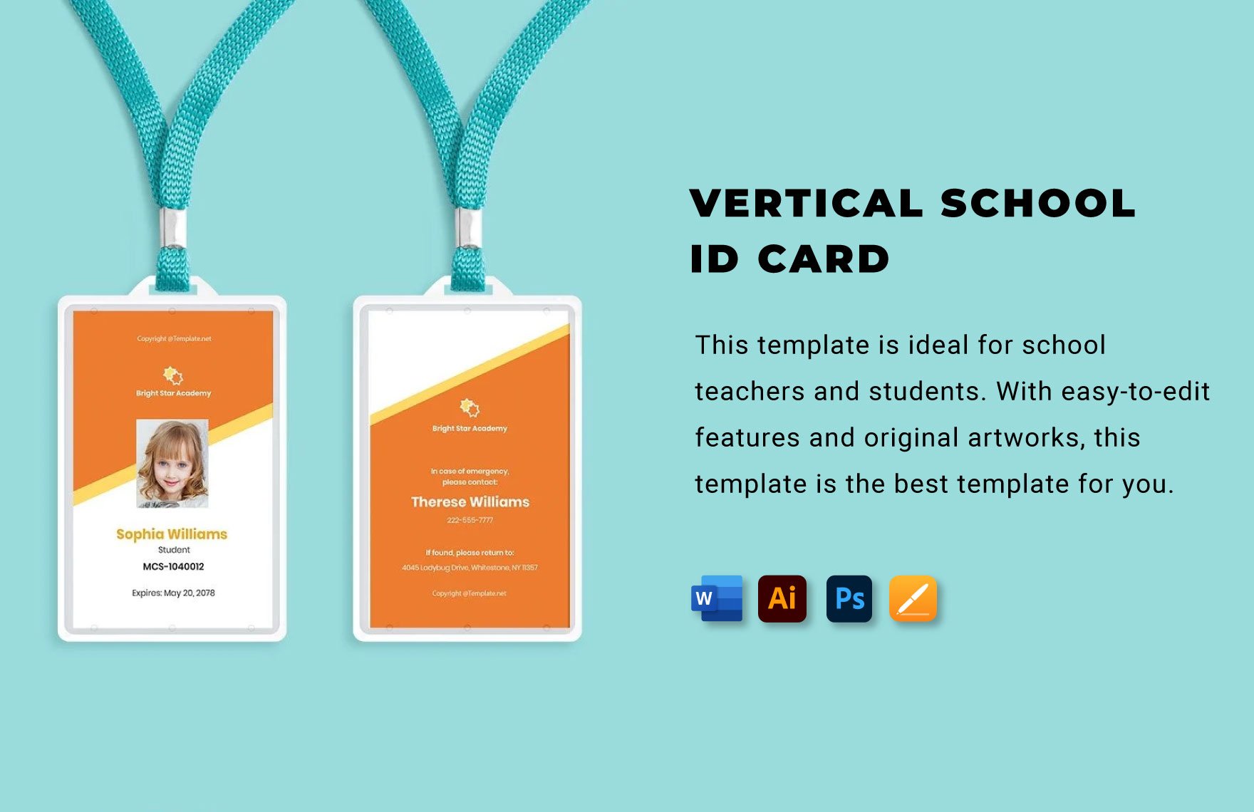 Vertical School ID Card Template